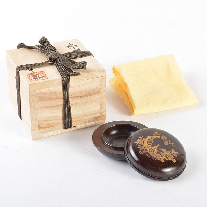 茶道具　荒木省山造　紫檀製　金蒔絵四君子文　香合　共箱　VR4771