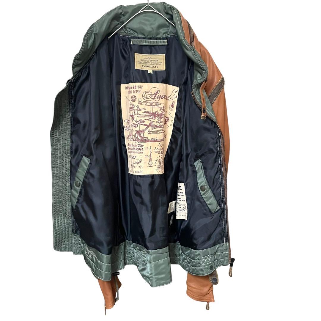 希少 AVIREX 60周年記念 ラムレザー ジャケット 切替 XL ブラウン
