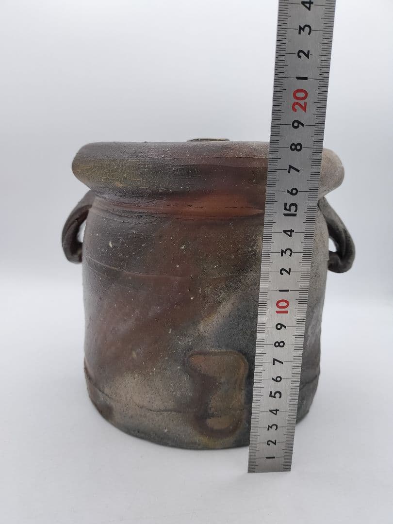 c663 水指 備前 耳付 日本工芸会 柴岡紘一 木箱 茶道具 古物