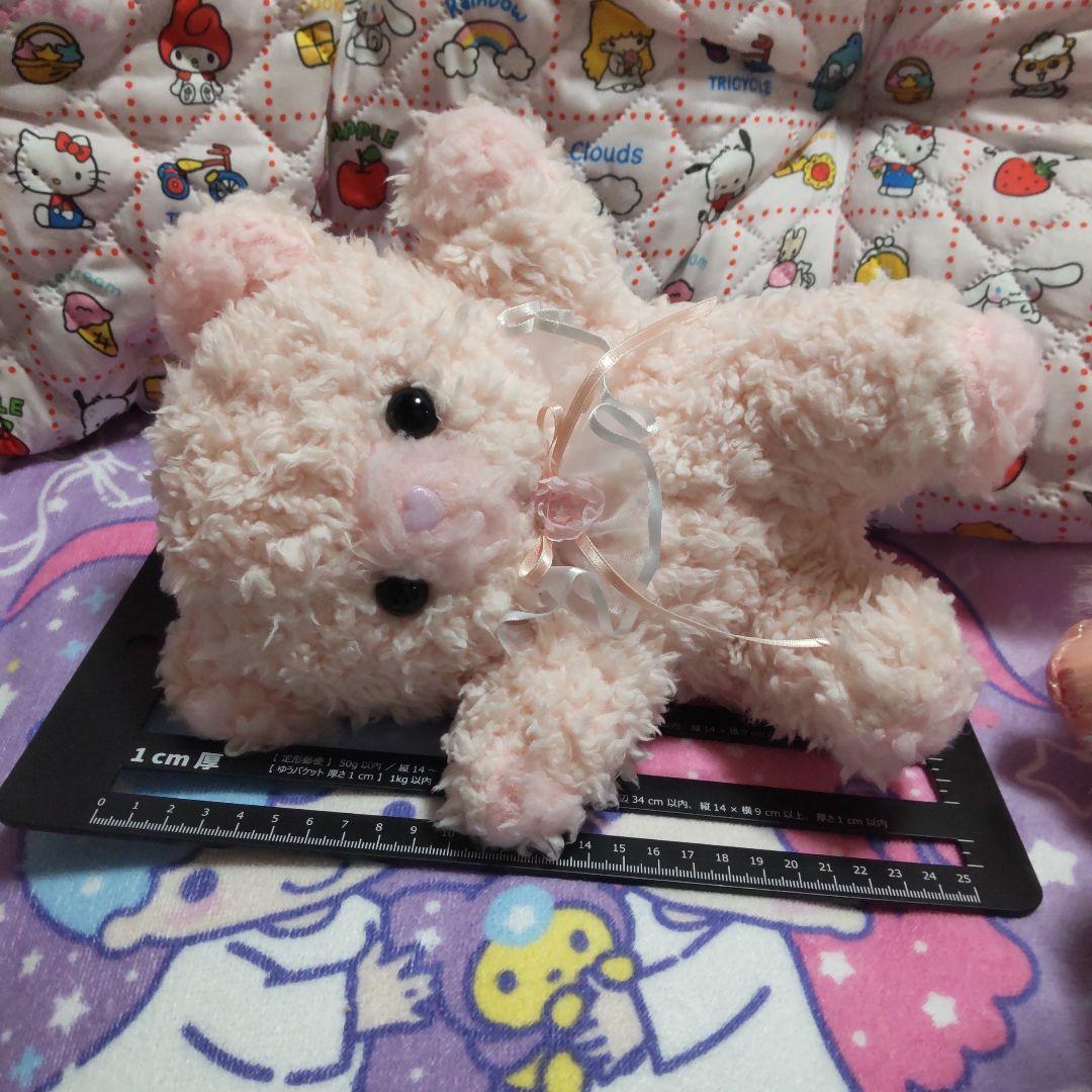 ピンクのリボン付きクマのぬいぐるみ ファンシーわたあめくまちゃん