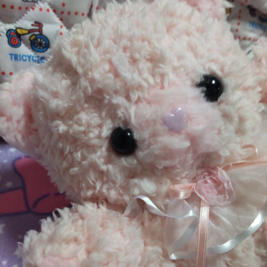 ピンクのリボン付きクマのぬいぐるみ ファンシーわたあめくまちゃん