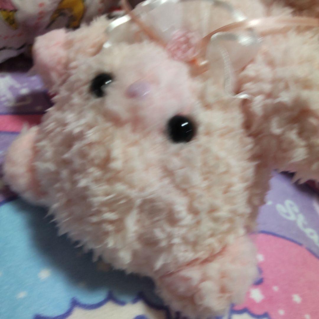 ピンクのリボン付きクマのぬいぐるみ ファンシーわたあめくまちゃん