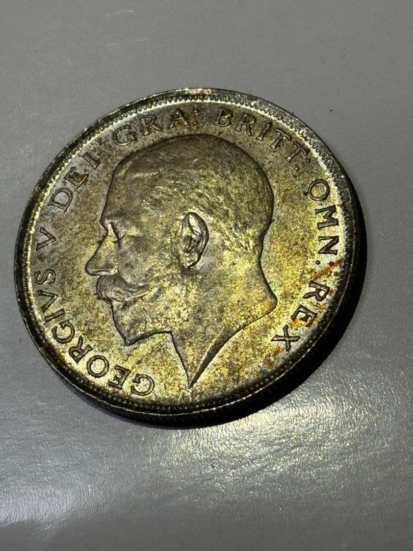 イギリス　1/2クラウン銀貨　1923年　未使用　トーン　古銭　ヨーロッパ　外国