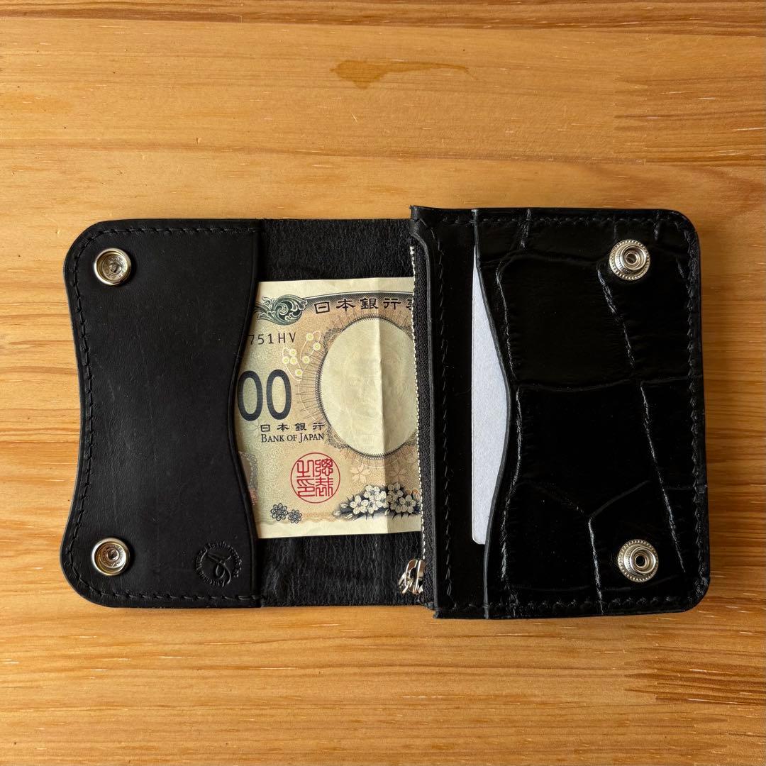 【ブラック&クロコダイル】ショートトラッカーウォレット イタリアンレザー 本革