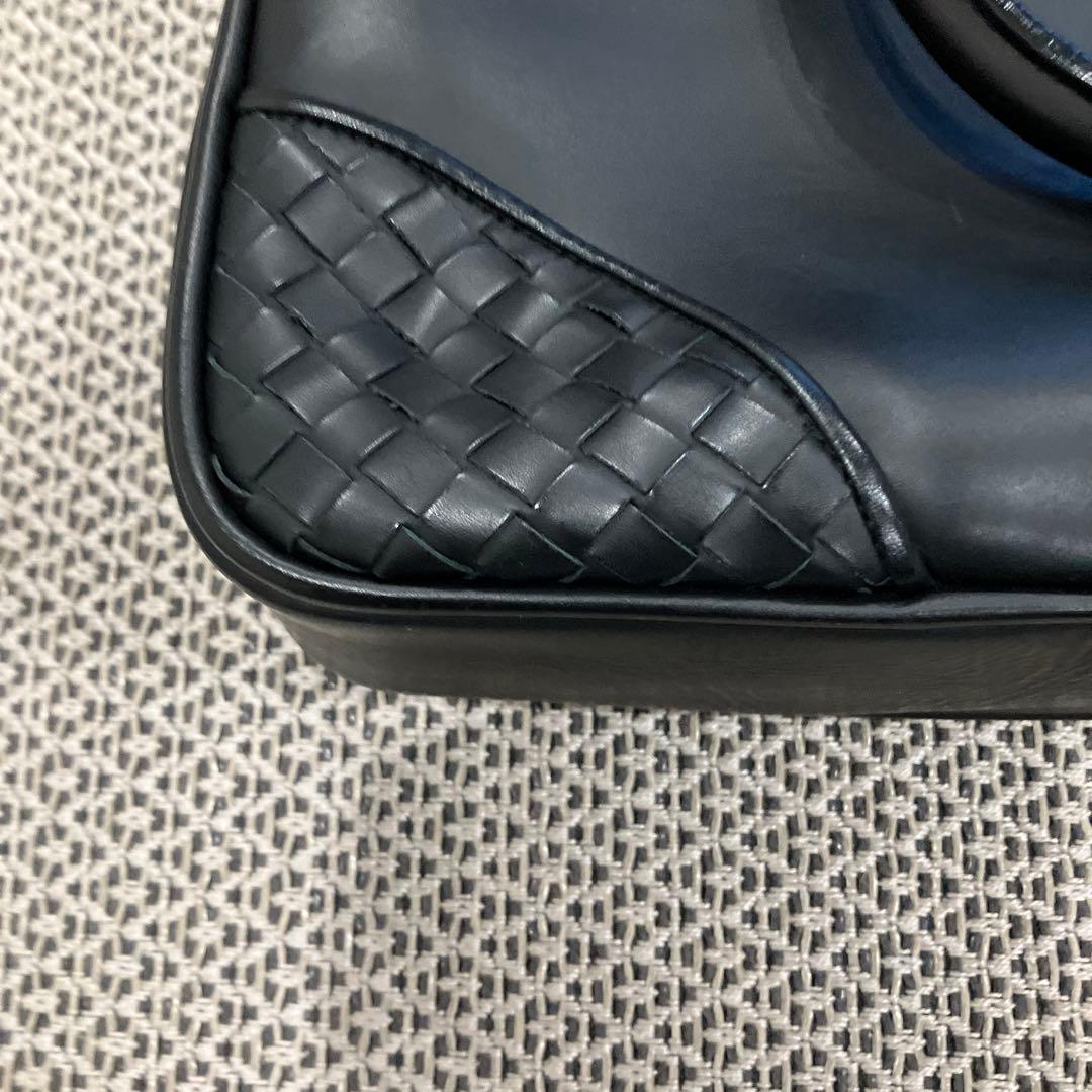 ブラックレザー編み込みビジネスバッグ