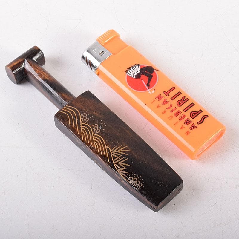 茶道具　田中宗凌造　芦に波蒔絵　黒柿櫂形香合　共箱　V　7964