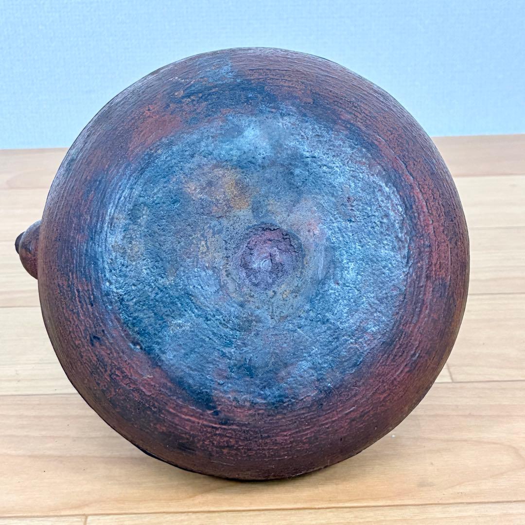 釜師 佐藤浄清 筋蟹地紋 鉄瓶 唐銅蓋 湯沸し 共箱