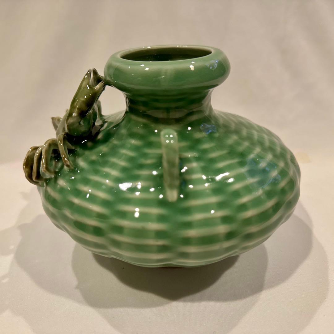 中国美術 明州越窯青磁 蟹 飾り壺 カニ 花瓶 花器 花入 青磁器 古美術品