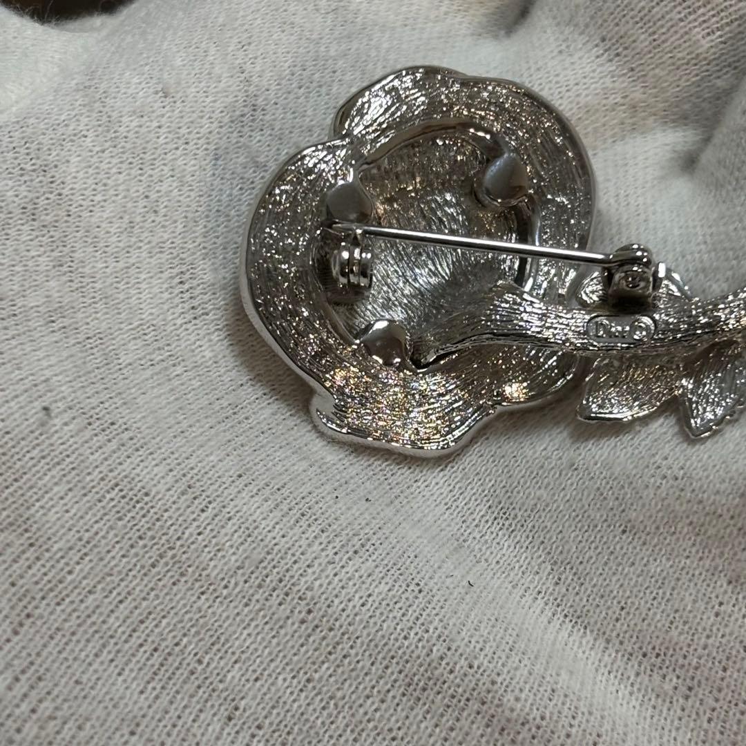 ［激レア　未使用級］ディオール　薔薇　シルバー　ラインストーン　ブローチ