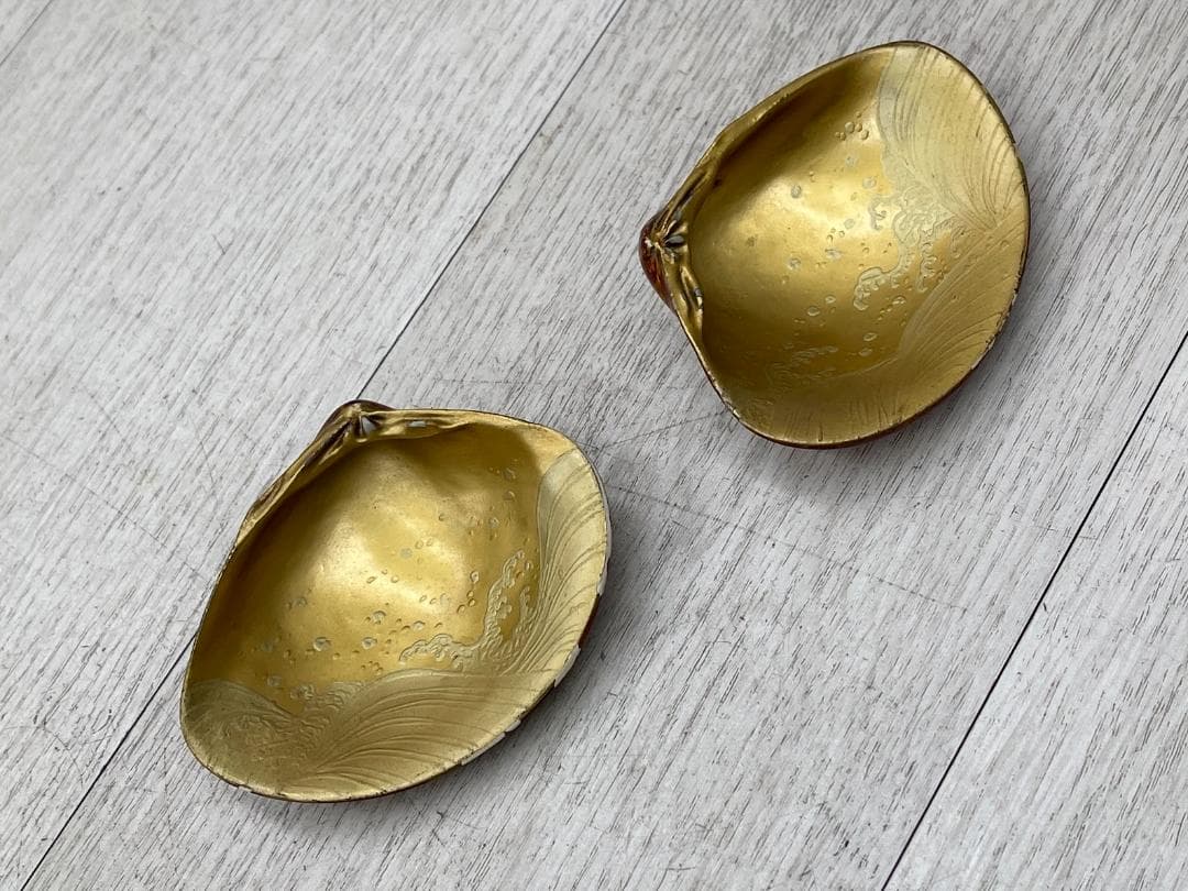 未使用 蛤 香合 蒔絵付 茶道具 内金 共箱 波 松 鳥 抹香 練香