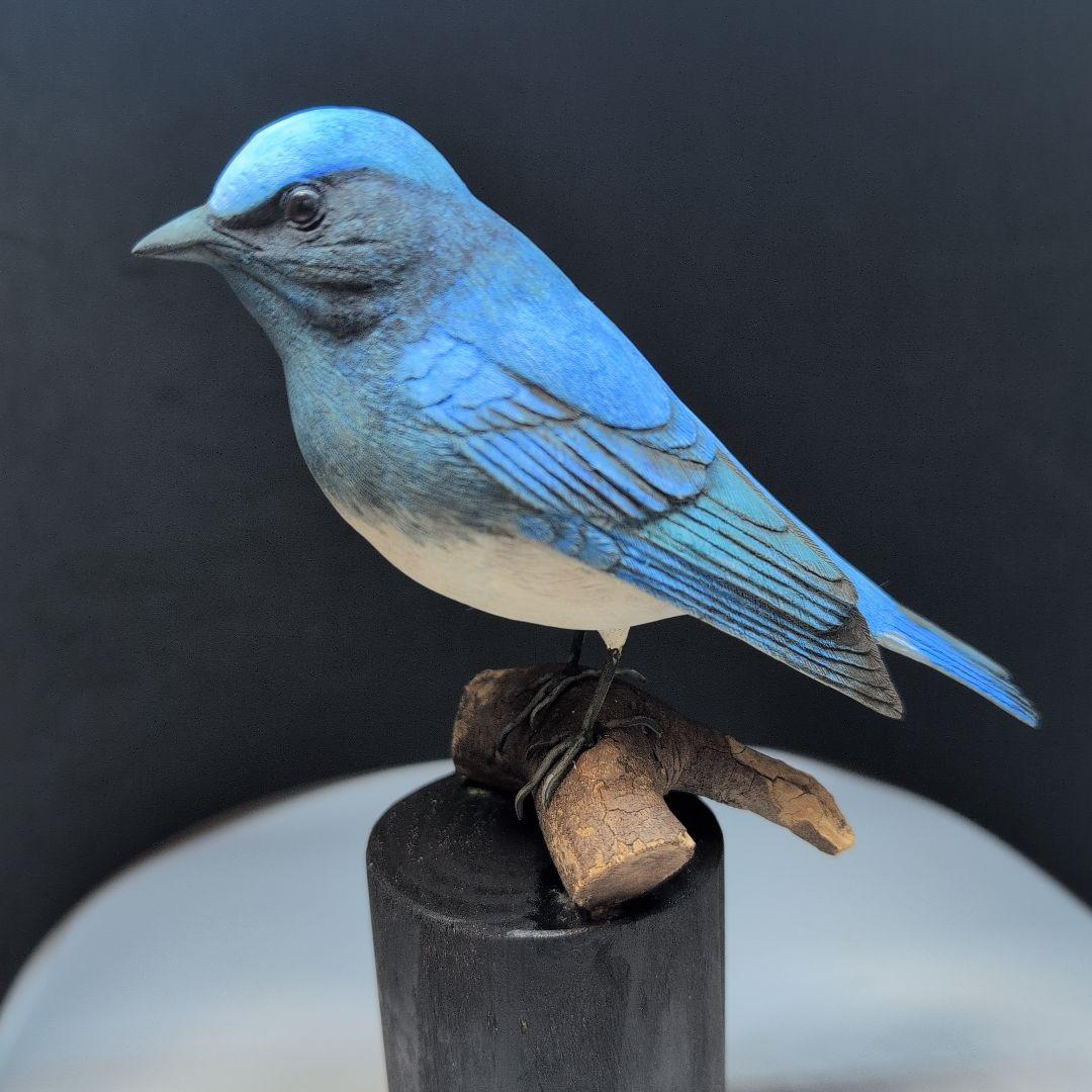 オオルリ　幸せ運ぶ青い鳥　木彫りの野鳥　野鳥彫刻　 リアルバードカービング