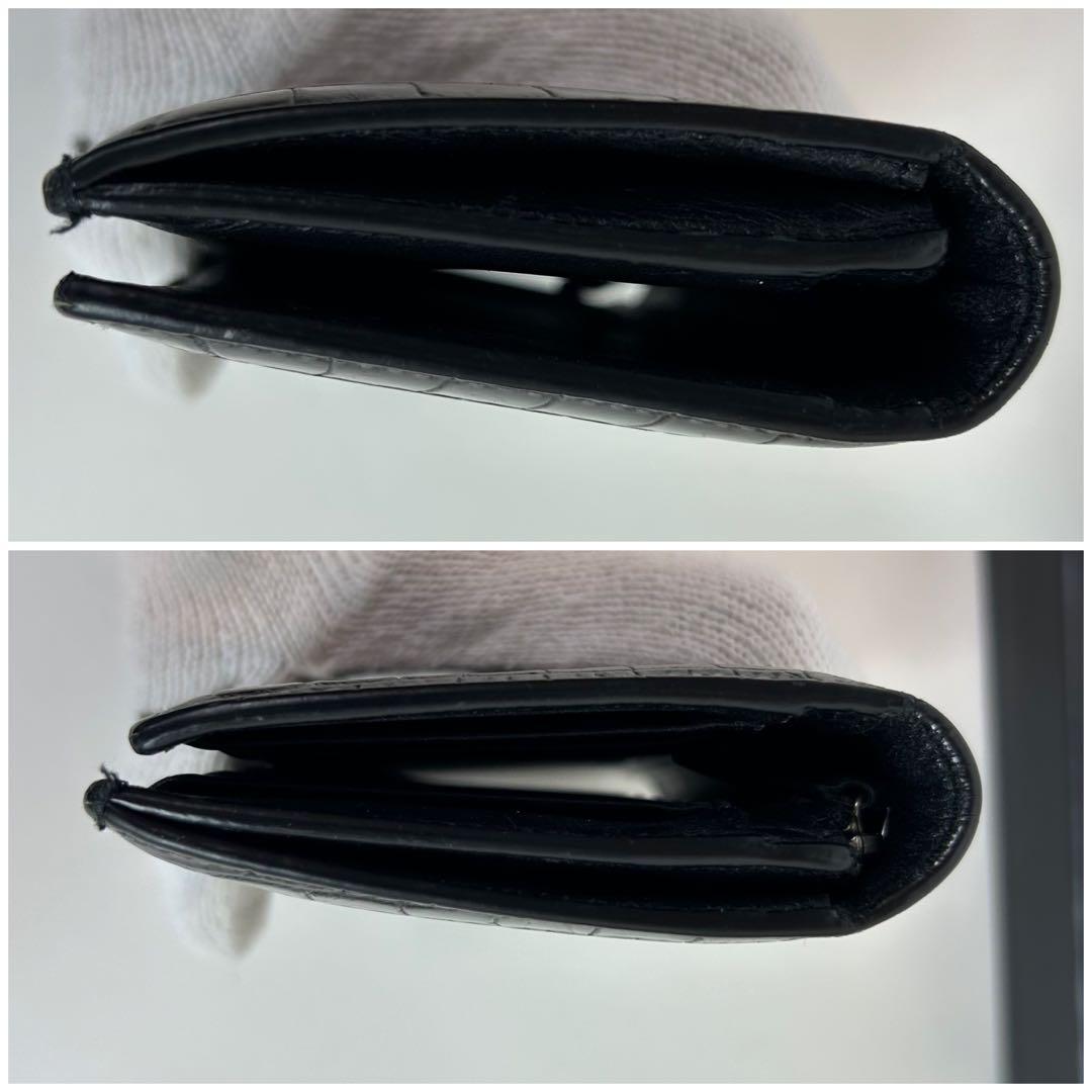 【たかえもん　付属品完備】サンローラン 長財布 黒 クロコ型押し レザー