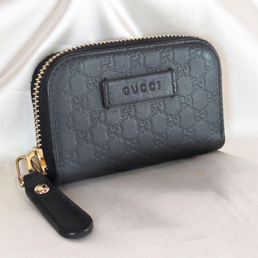 【未使用級】 グッチ ラウンドファスナー マイクロシマ ケース ブラック