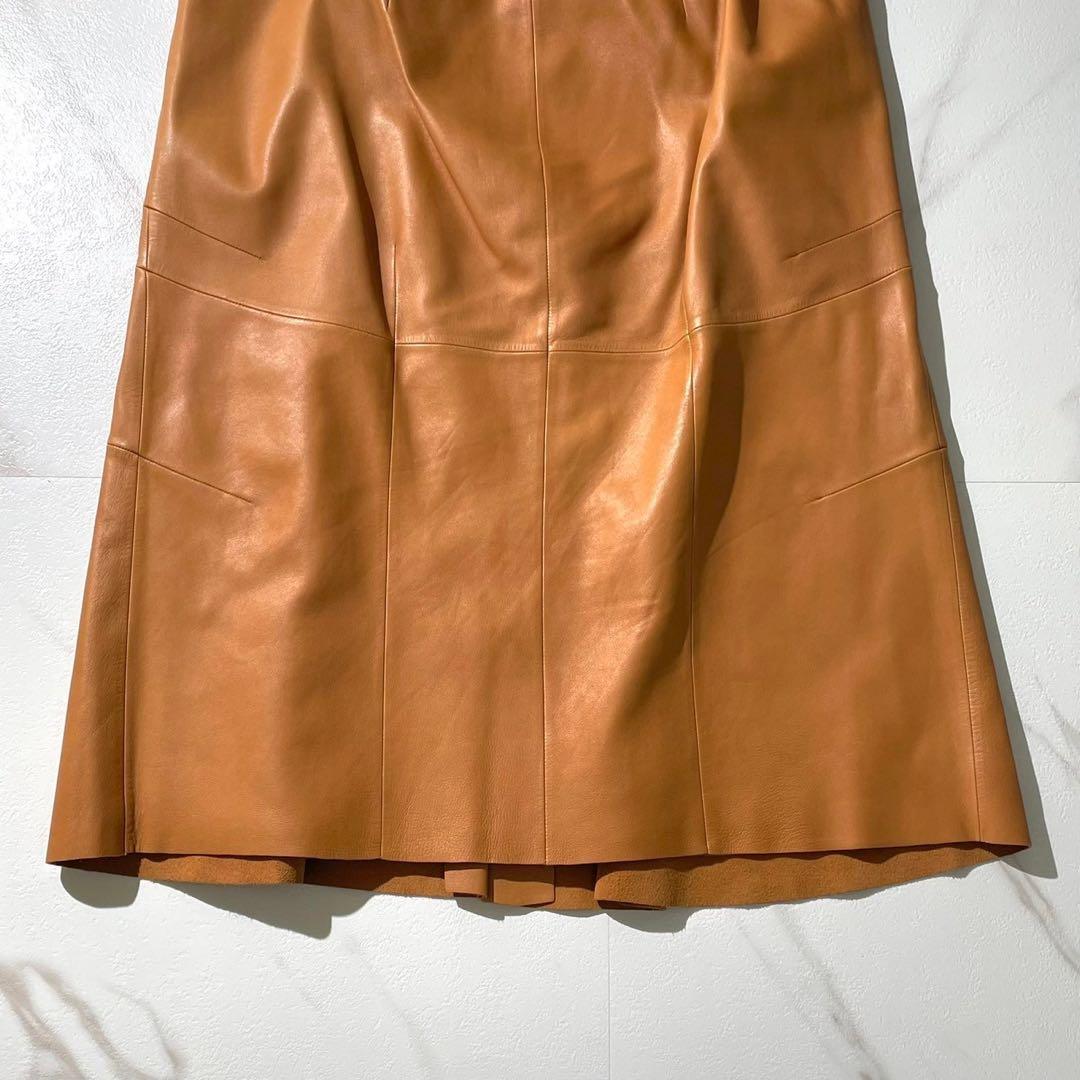 美品꧁LOEWE꧂ロエベ ナッパレザー フレアスカート 羊革 キャメル 40