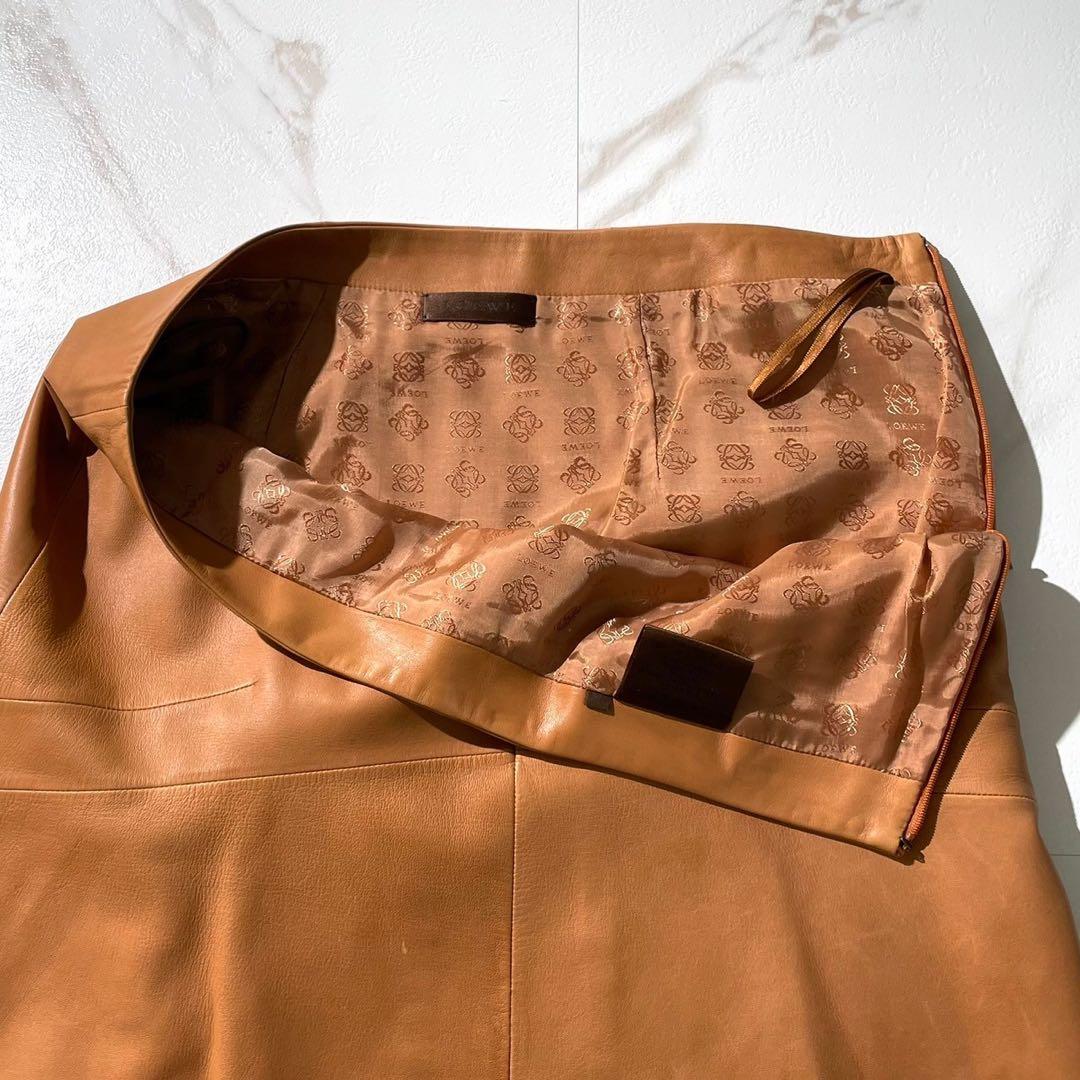 美品꧁LOEWE꧂ロエベ ナッパレザー フレアスカート 羊革 キャメル 40