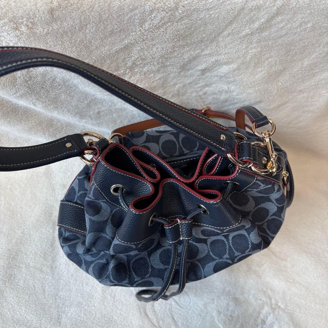 【激美品】COACH コーチ ショルダーバッグ 巾着 シグネチャー デニム