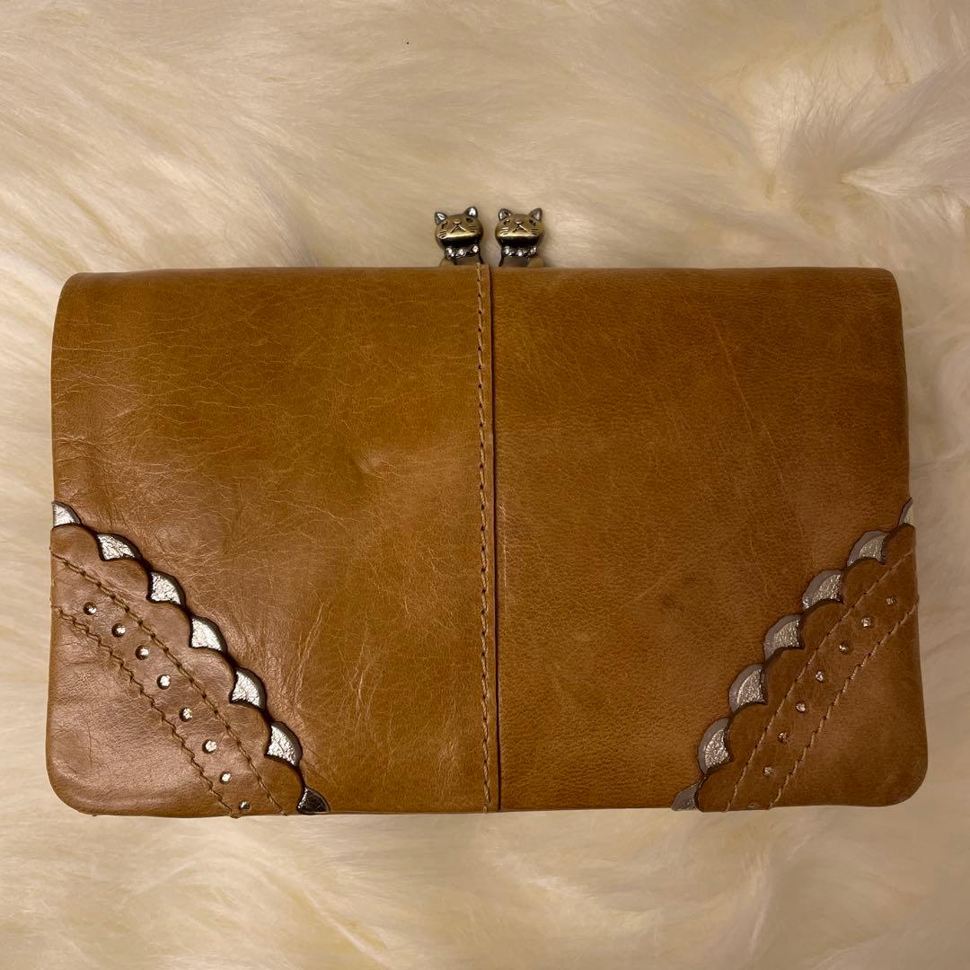 【新品未使用】ANNA SUIがま口２つ折り財布 猫牛革 レザー ローズガーデン