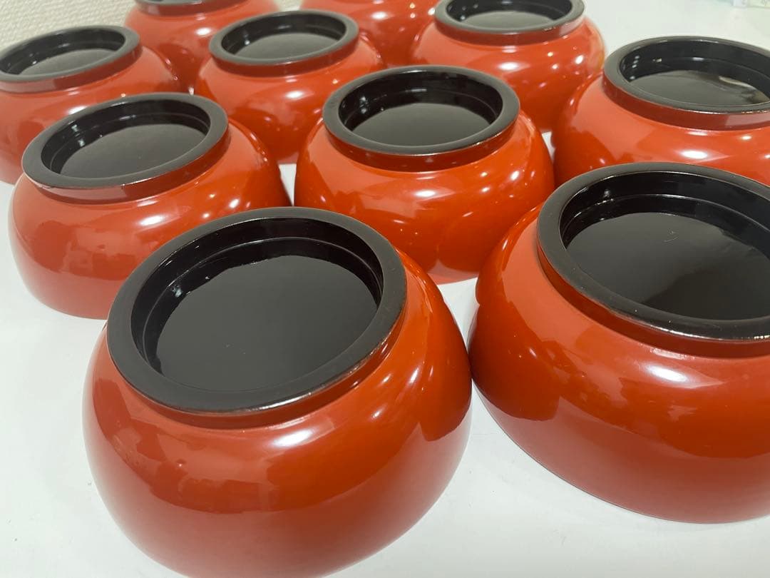 漆器 朱色 椀 10客 金縁 黒縁 輪島塗 吸物椀 蓋付 無地 金彩模様