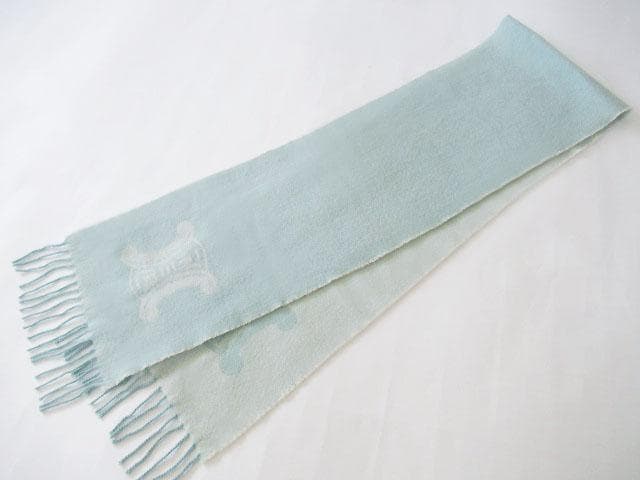 CELINE　セリーヌ　ウール　カシミヤ　サックス　マフラー　トリオンフ