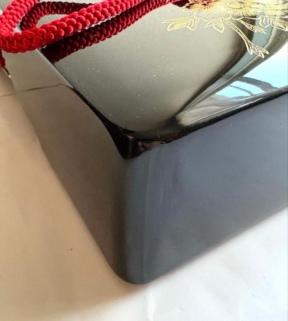 清仙作 黒塗り沈金文箱 牡丹孔雀柄 未使用に近い 箱・布付き和室 書道 茶道