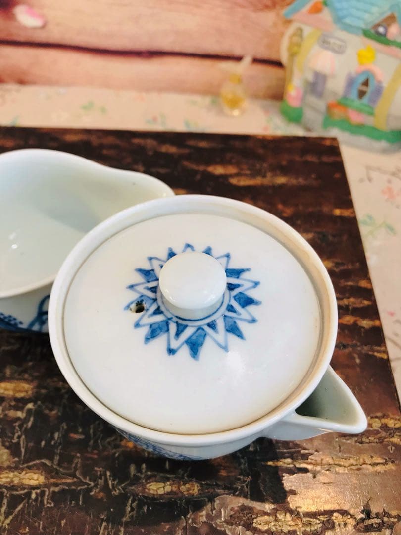 京焼染付寶瓶/ 湯冷/茶碗6点揃い　田能村直入 / 画 | 明治-19世紀頃