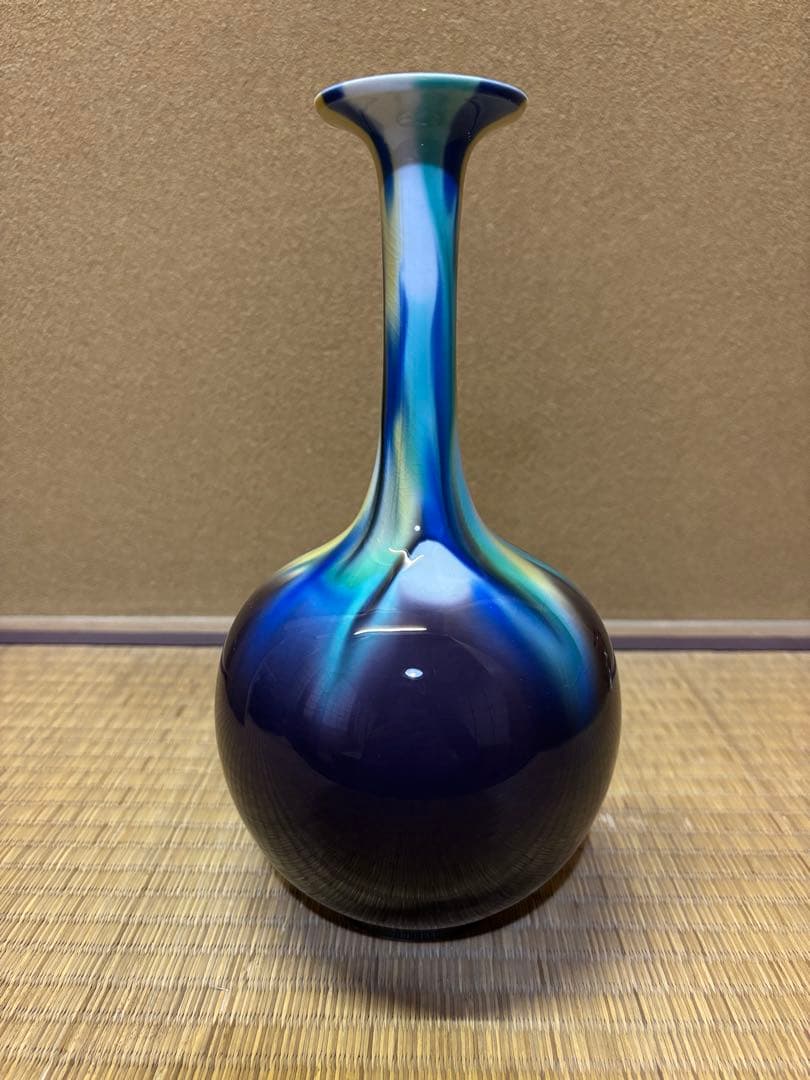 人間国宝　三代徳田八十吉　(正彦) 彩釉花入　花瓶　九谷焼　高さ26.5cm