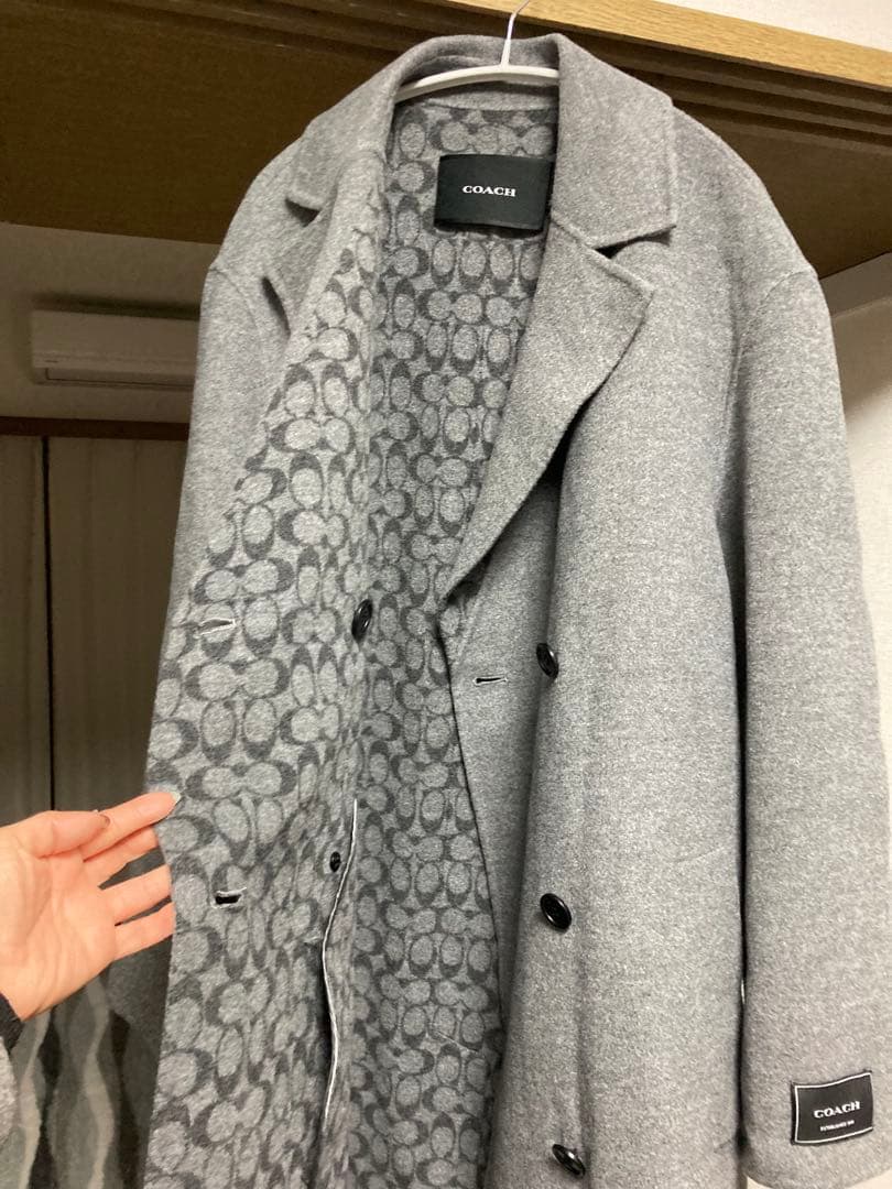 COACH グレー ダブルブレスト ロングコート