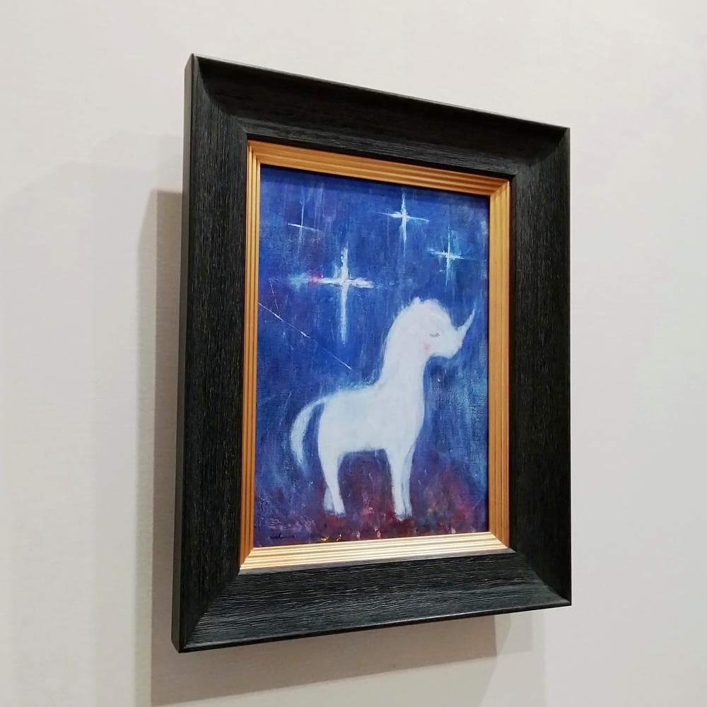 内野隆文　静かな雨と一角獣　絵画　アクリル画　F4号　現代美術　額付　真作