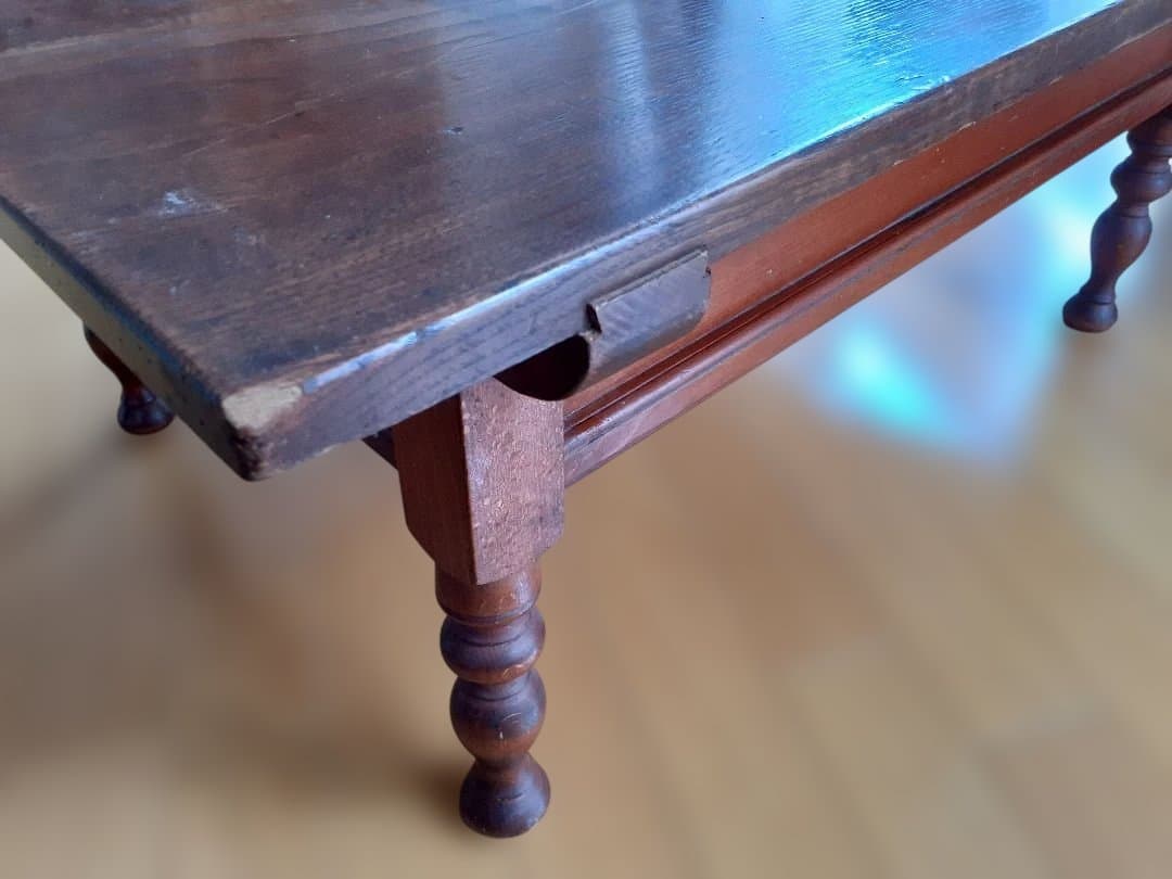 ろくろ脚木製文机 テーブル 引き出し付き 古家具 アンティーク レトロ