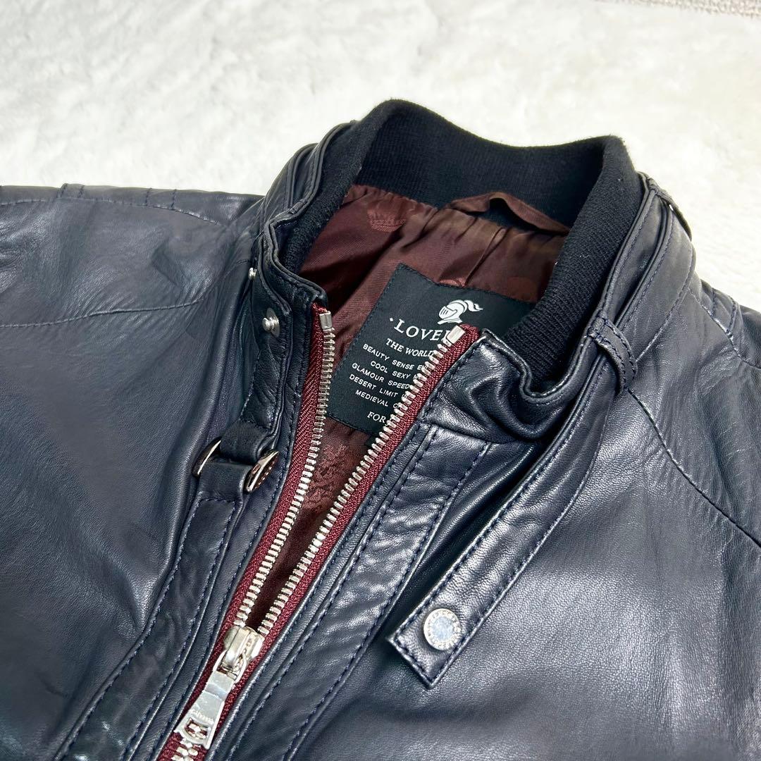 LOVELESS 総柄　レザージャケット　シングル　ライダース　ブラック