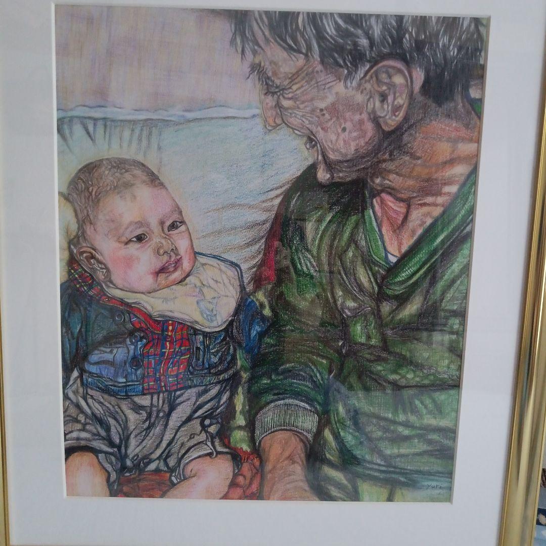 色鉛筆画　　「孫は可愛いな」