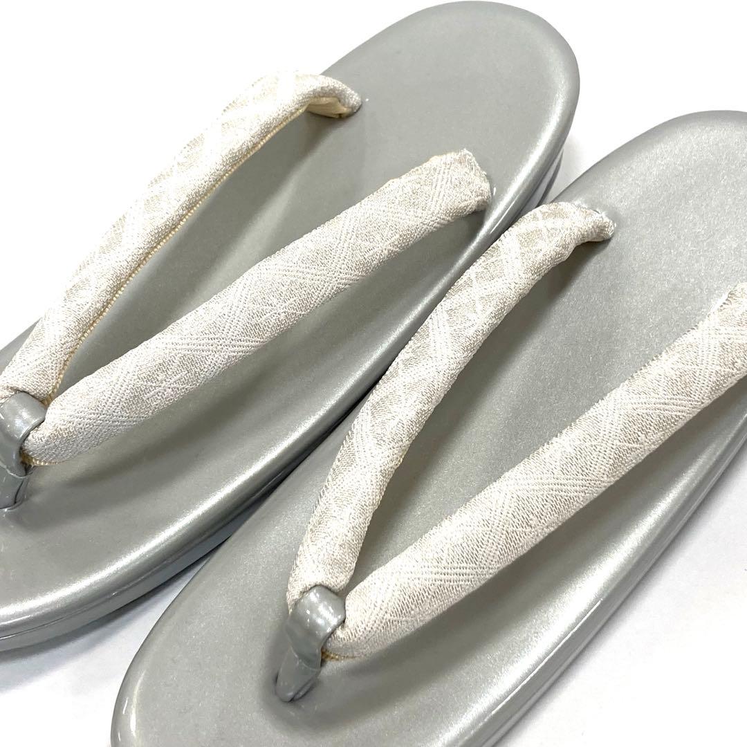 ☆新品未使用☆礼装用佐賀錦シルバー系草履バッグセット　フリーサイズ　N50
