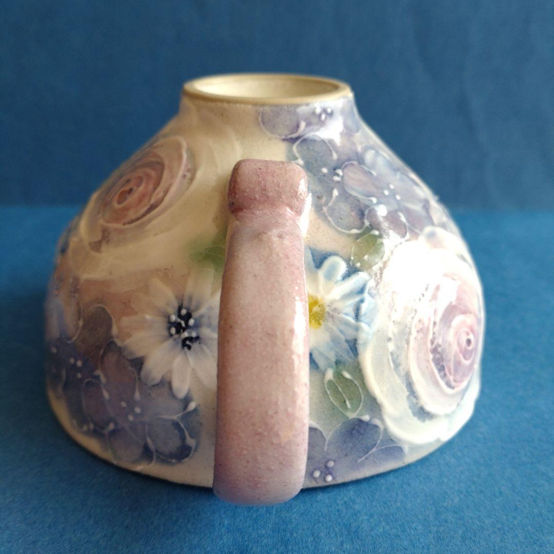 ゆずりは工房　カップ＆ソーサー　青彩ローズ　薔薇　花柄　陶器　瀬戸焼