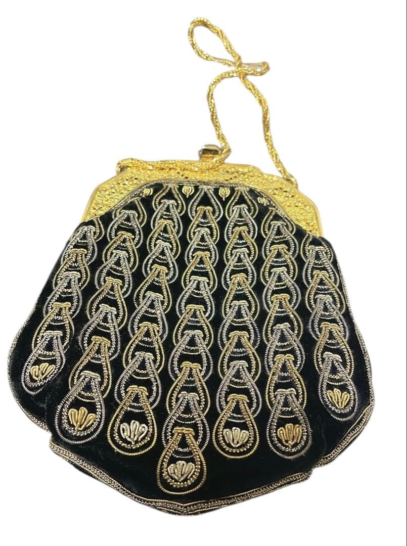 ビーズ　パーティバッグ　ベルベット　黒　ゴールド　ヴィンテージ