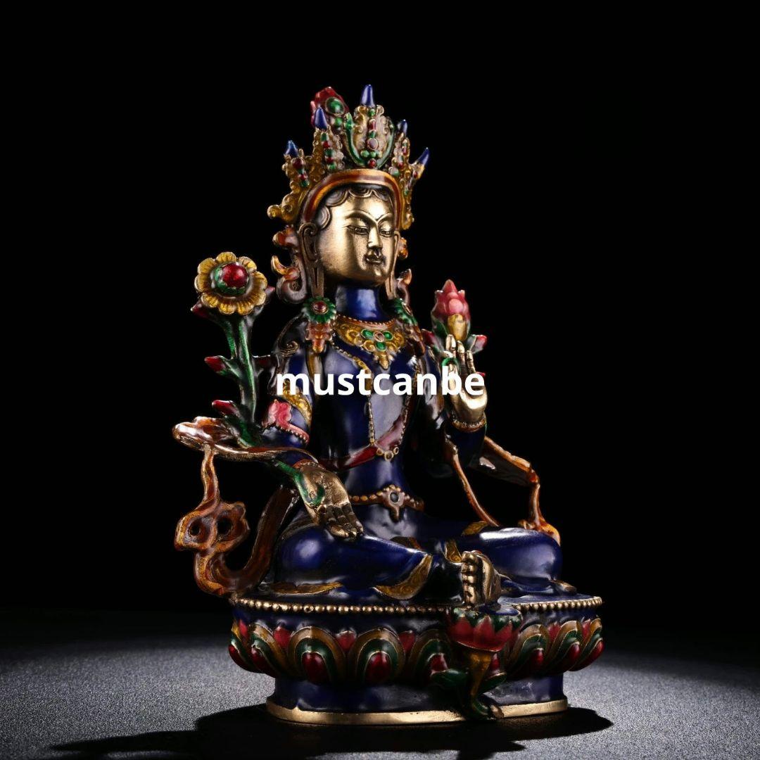 銅制 撚糸琺瑯景泰藍蔵緑度母仏仏像 仏堂供養 禅意茶室 装飾品 工芸品 置物