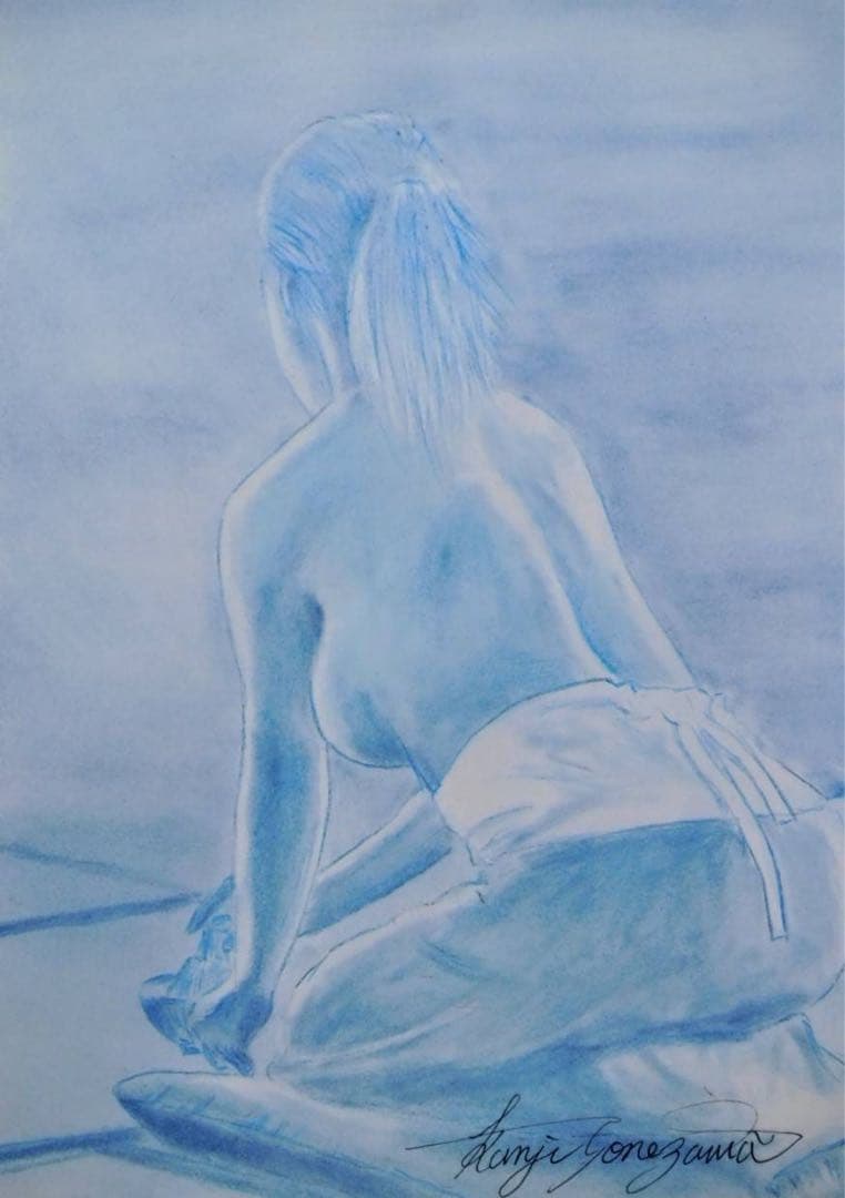 人物画　絵画　「沈黙の声を聴く」