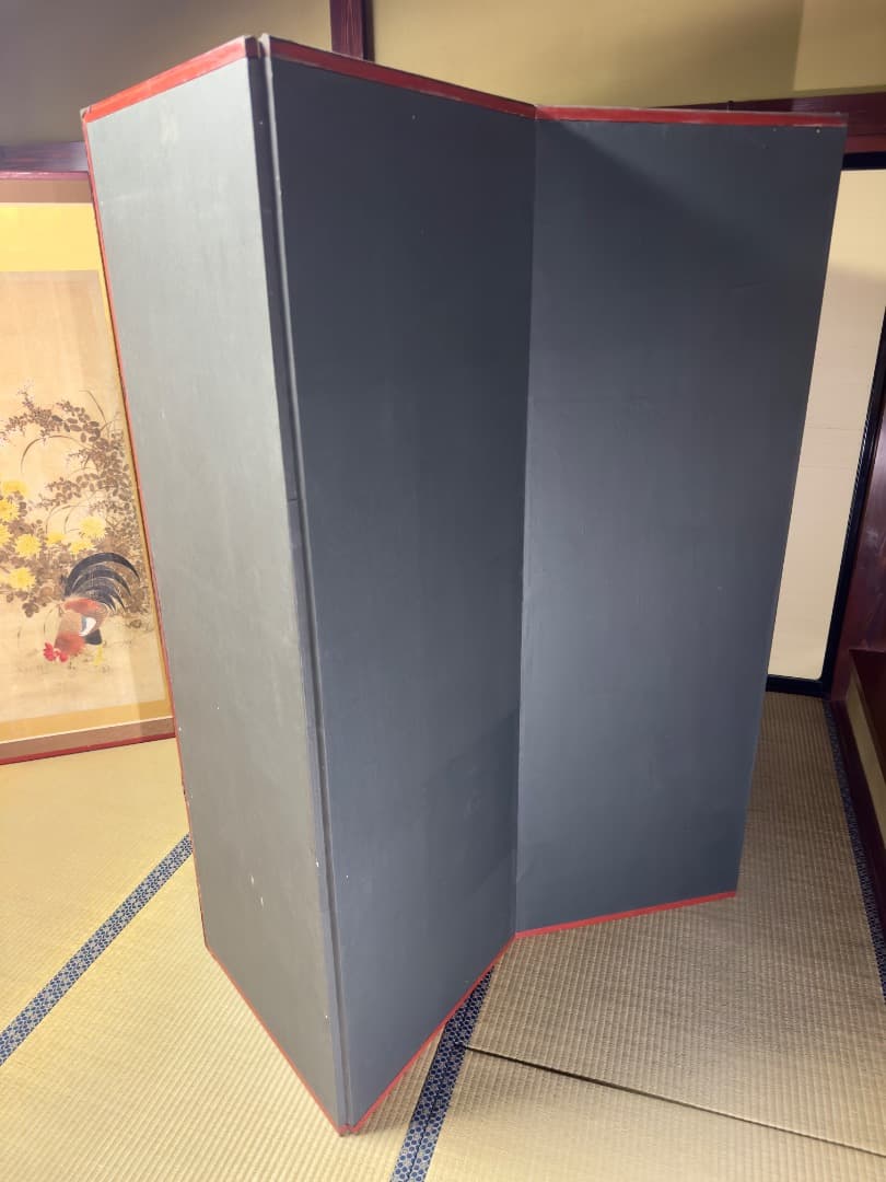 明治後期 六曲 一 双屏風 金沢金箔 猫犬絵