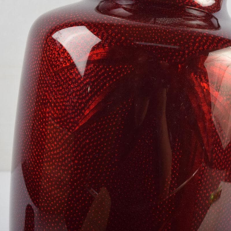 七宝焼　赤透釉　四君子文　花瓶　唐木台付　共箱　V　9132