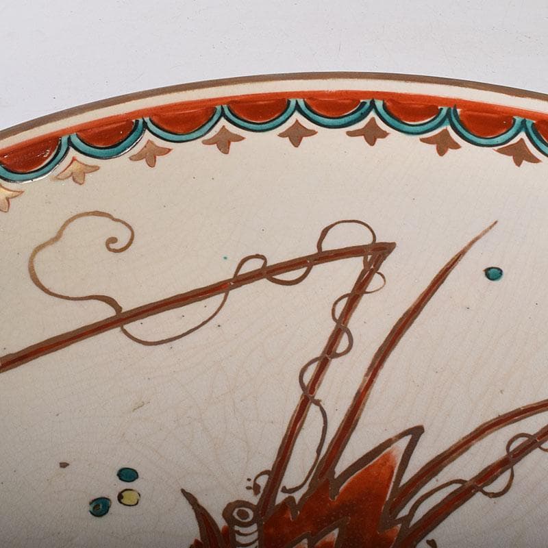 九谷焼　古九谷　色絵　海老文　大皿　飾皿　直径約36㎝　時代箱付　VR8142C