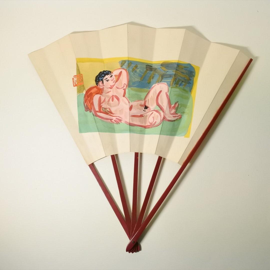 梅原龍三郎　リトグラフ　扇面裸婦図　求龍堂版 1954年　箱付
