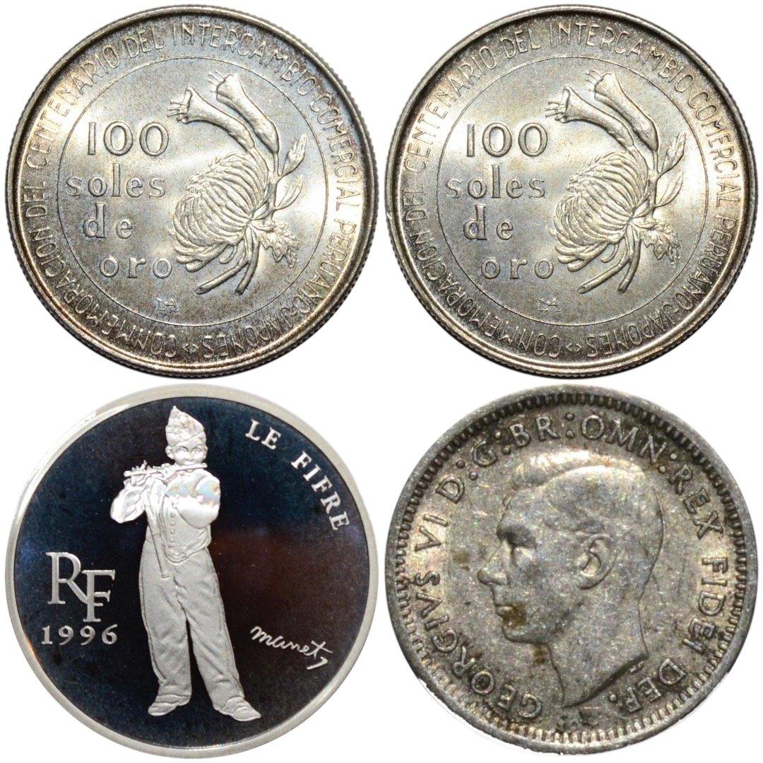 K*I様 銀貨４枚セット｜ペルー100ソル２枚｜フランス10フラン｜オーストラリ