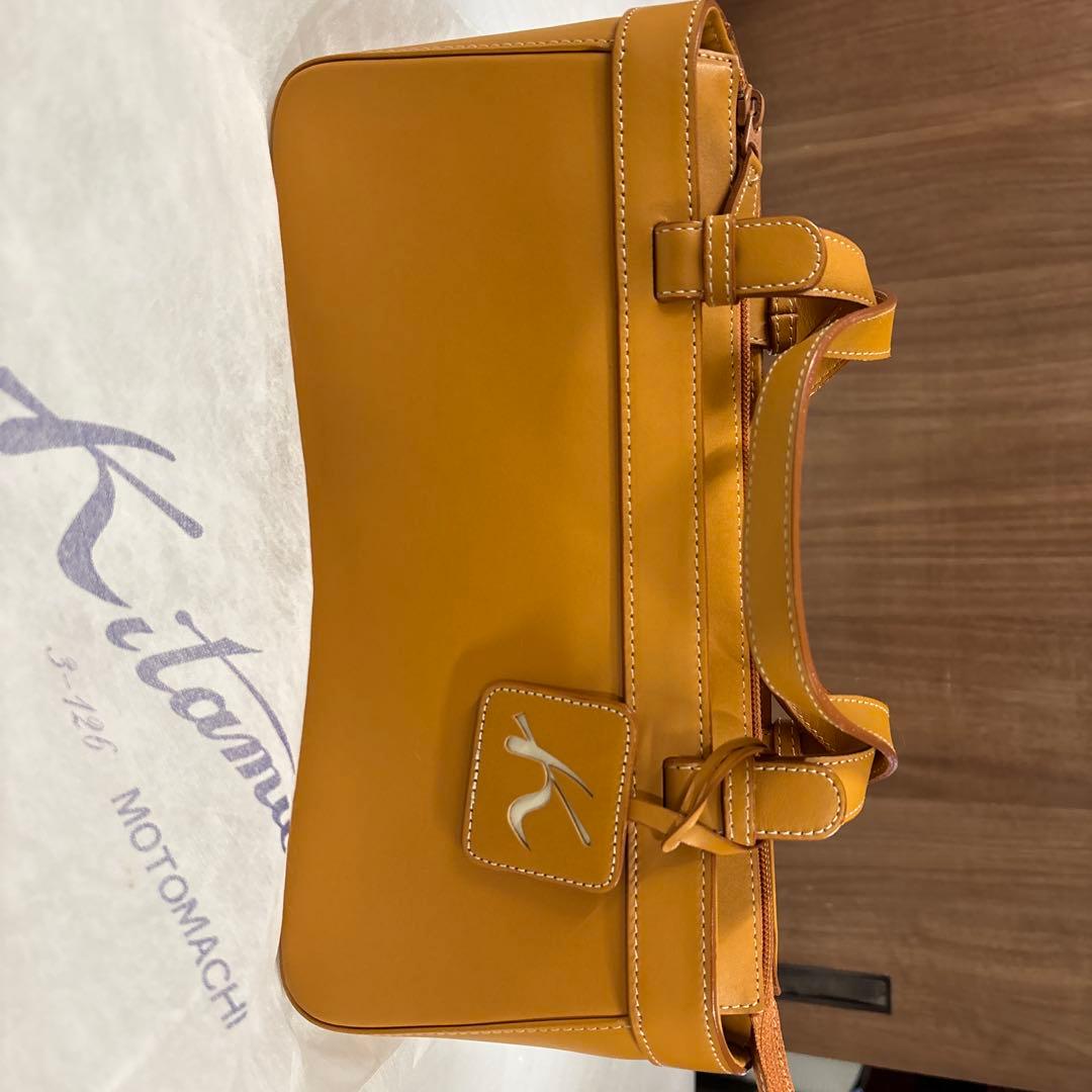 オレンジ レザートートバッグ 中型