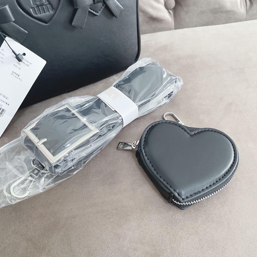 【タグ付き新品】pium ハートポーチ付きミニリボンボストンバッグ ブラック
