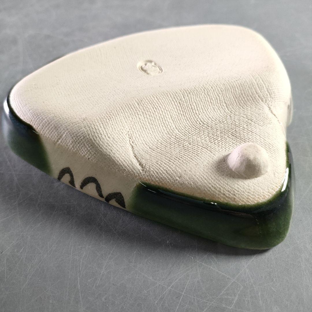 A913-2/織部焼/欣三 造/扇形皿5客/絵変/向付/飾皿/