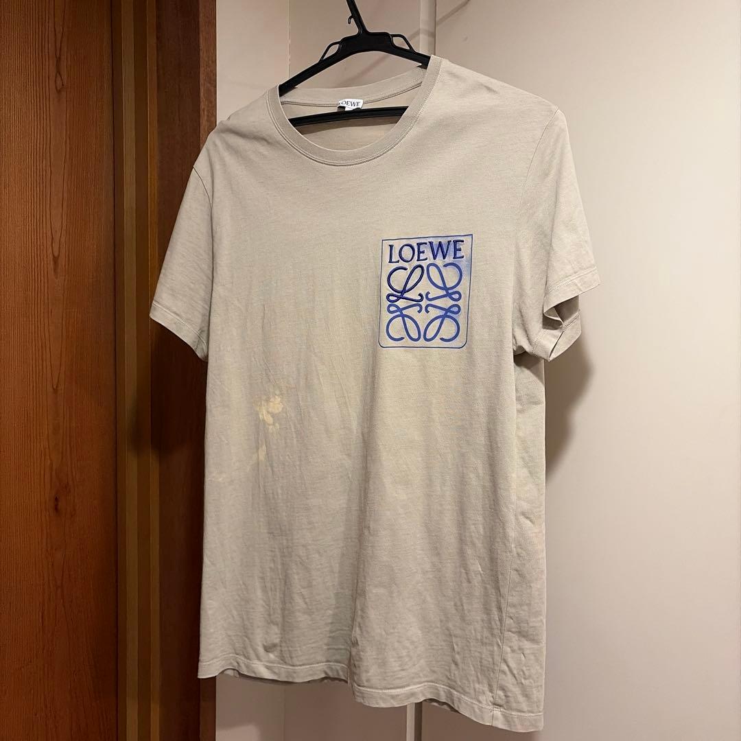 LOEWE ベージュ ロゴ刺繍 Tシャツ　漂白剤染み有り