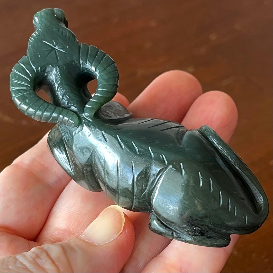 和田玉 青玉 藍青 古翡翠 彫刻 手彫り 牛 ネフライト 軟玉 アンティーク