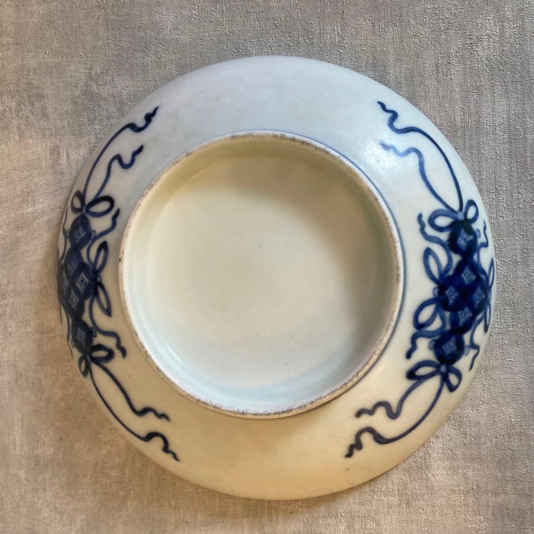 藍鍋島 染付 青海波水仙 皿 骨董 ヴィンテージ　水仙皿①