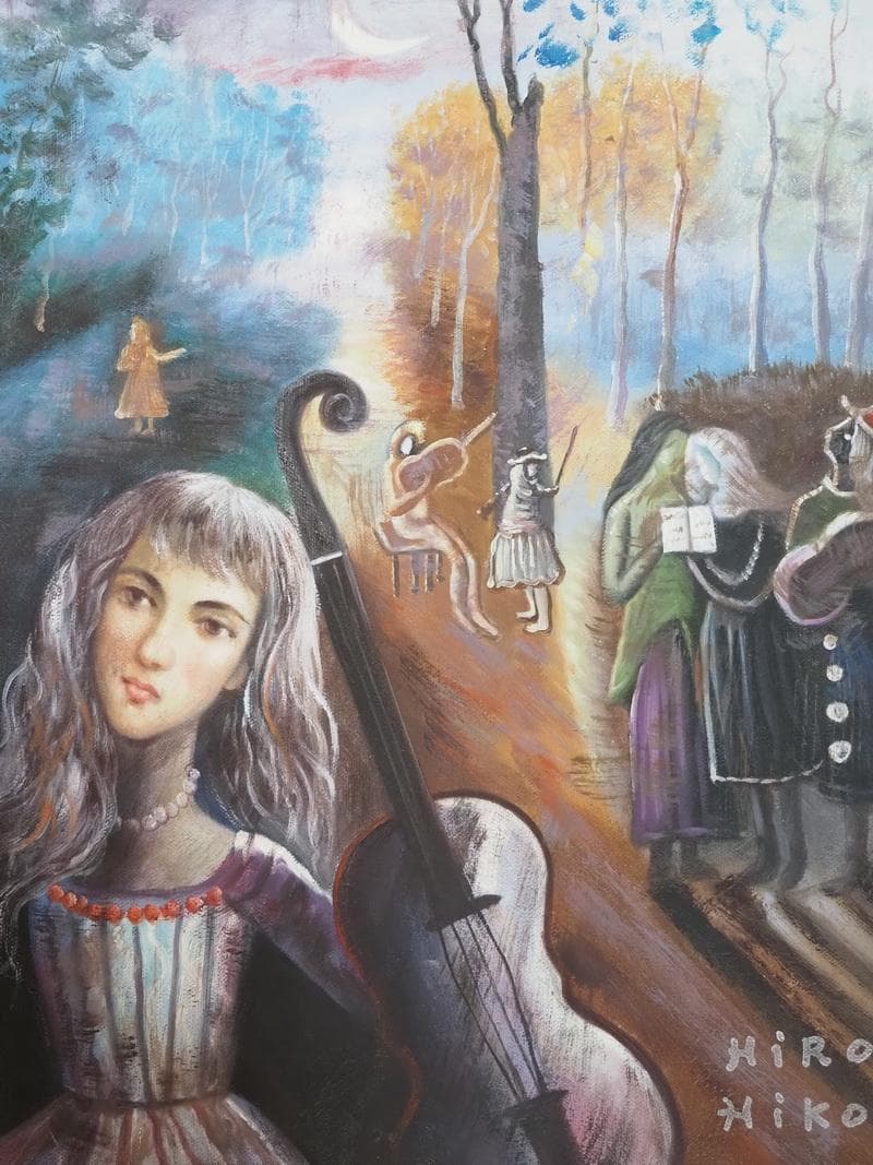 【値下げ】人物画　油絵　織田広比古　F6号　音楽会　額付き　手描き　肉筆