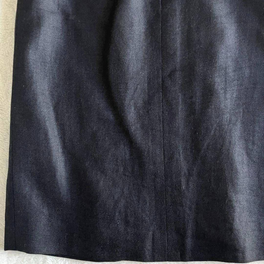 シャネル 05C リネンカシミヤ ココマーク膝丈スカート 38 チャコールグレー