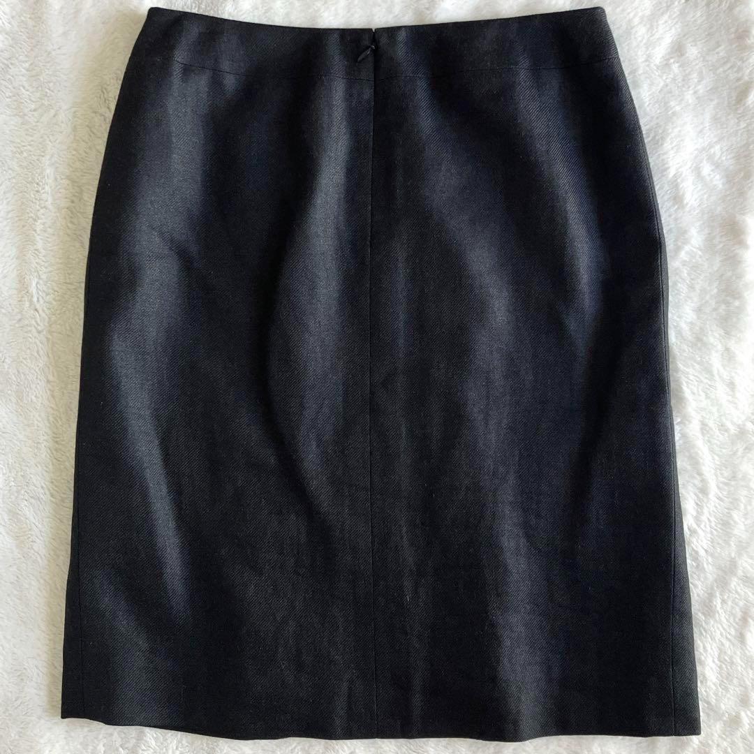 シャネル 05C リネンカシミヤ ココマーク膝丈スカート 38 チャコールグレー